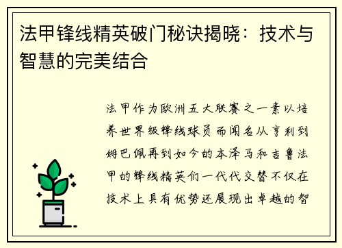 法甲锋线精英破门秘诀揭晓：技术与智慧的完美结合